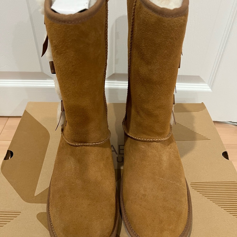 Koolaburra Tan Suede Boots with Cream Accents